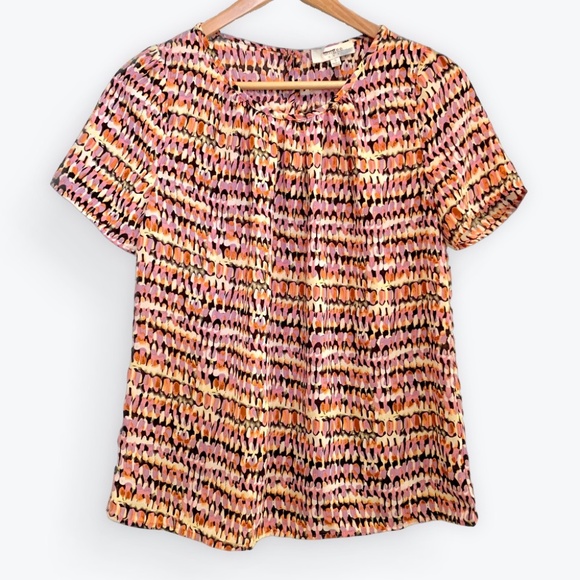 UMGEE | Short Sleeve Blouse Abstract Bright Lightweight Cotton Blend | Size S - Picture 1 of 6
